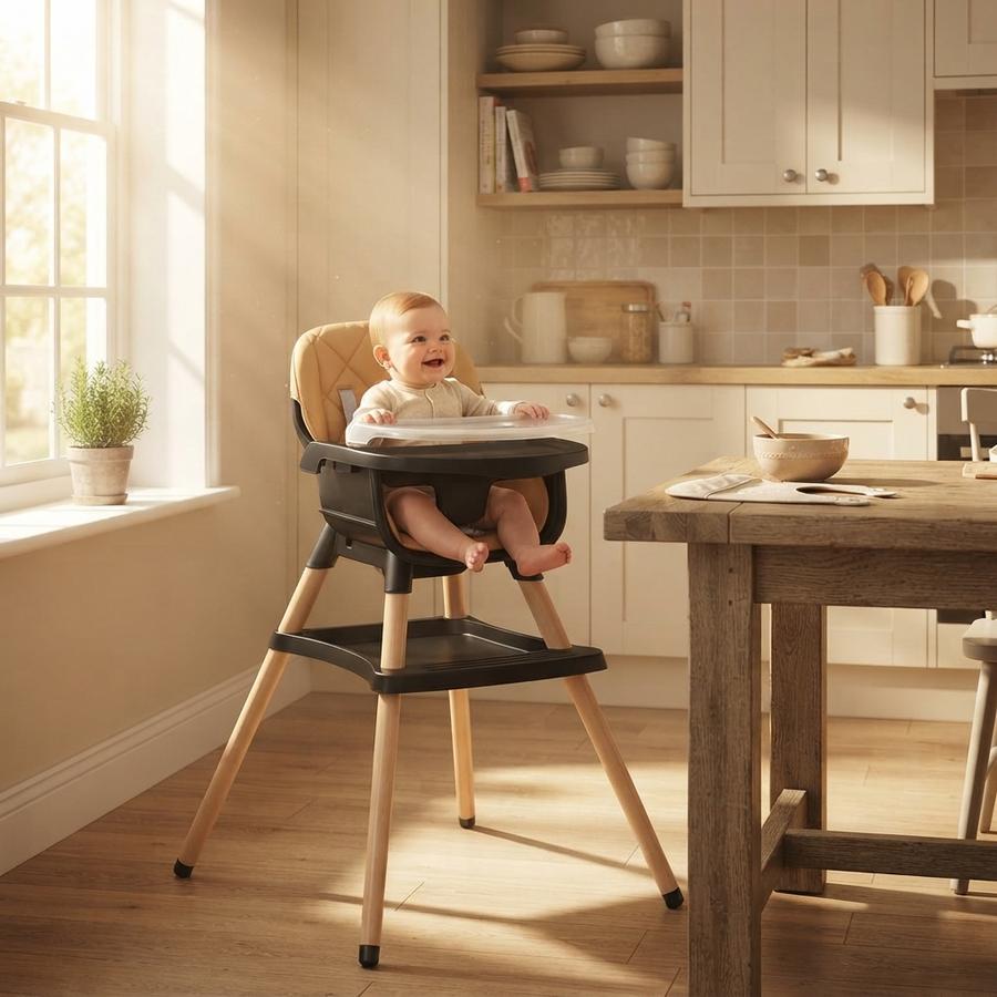 Babyliebe 8-in-1 convertible high chair at a family table